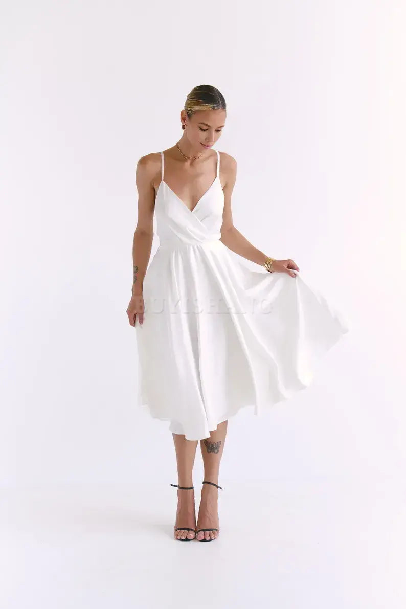 Buyishang Off White silk dress Satin pink dress Open back dress with circle skirt Wedding tea dress Sleeveless dress Prom dress graduation robe